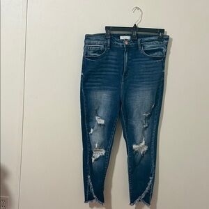 KanCan Dark Blue Distressed Ankle Cropped Jeans